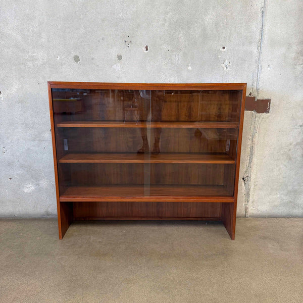 Walnut Display Case With Adjustable Shelves & Sliding Glass Doors
