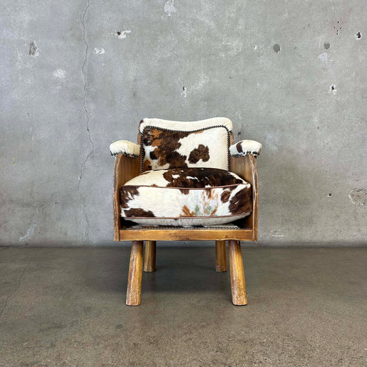 Coronado Furniture 1930's Barrel Chair w/Cowhide Cushions