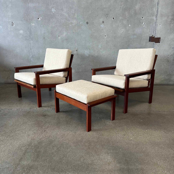 Pair of Illum Wikkelso Capella Chairs & Ottoman