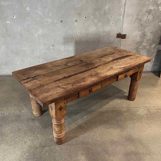 Antique Mexican Hacienda Solid Walnut Wood Dining Table