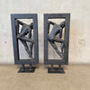 Pair of Vintage Brutalist Metal & Plaster Sculptures - Ballet Dancers