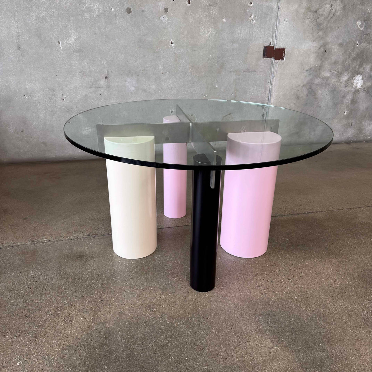 Post Modern Column Glass Top Round Dining Table
