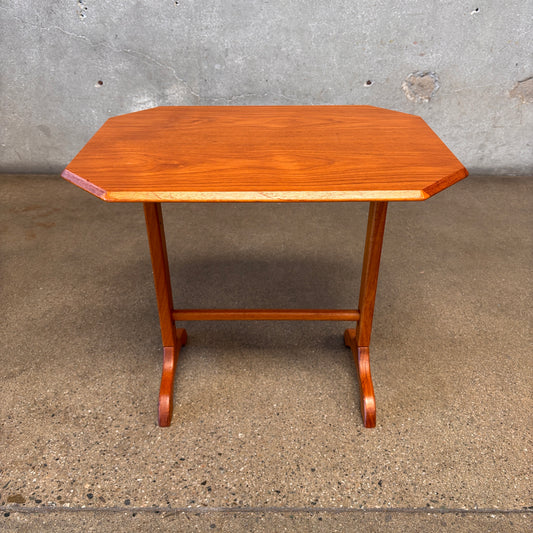Vintage Danish Teak Trestle Base Octogan Side Table
