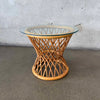 Vintage Hourglass Rattan Side Table with Glass Top c. 1960's