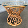 Vintage Hourglass Rattan Side Table with Glass Top c. 1960's