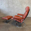 1971 Camel Leather Ekornes "Stressless" Recliner & Ottoman