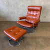 1971 Camel Leather Ekornes "Stressless" Recliner & Ottoman