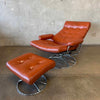 1971 Camel Leather Ekornes "Stressless" Recliner & Ottoman