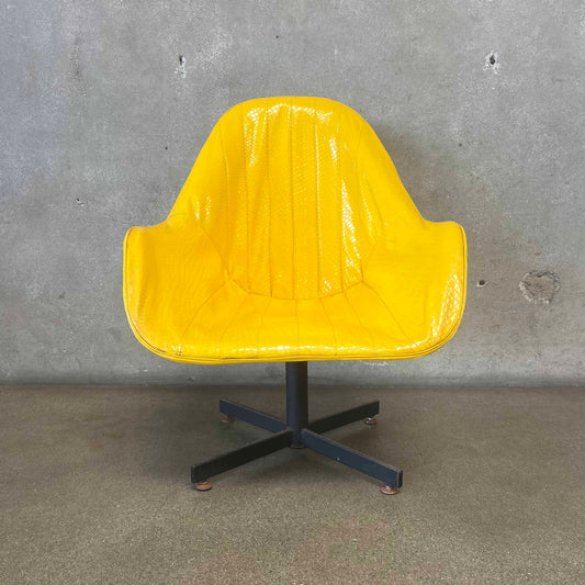 Vintage Mid Century Modern Yellow Swivel Chair With Snake Texture