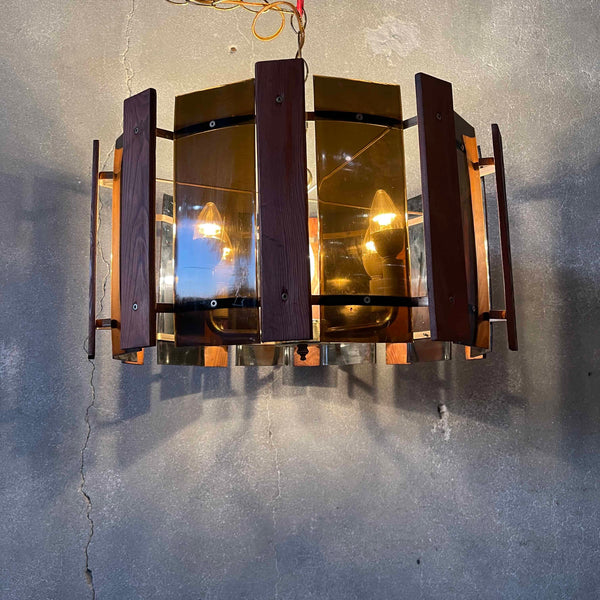 Mid Century Modern Swag Lamp. Lucite/Wood Panels Product Image