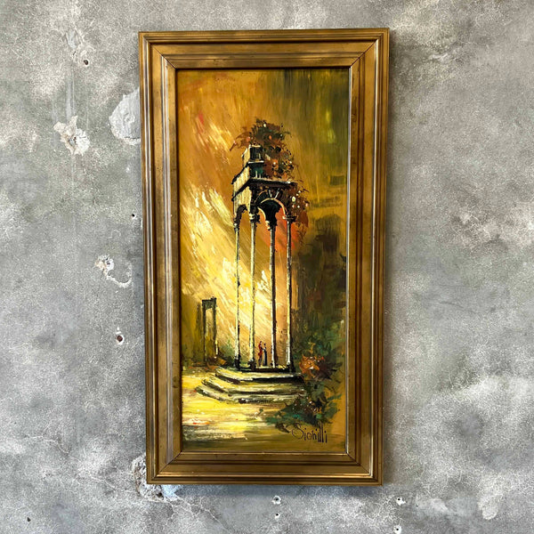Vintage Signed Oil on Board Framed Greek Scene w/Couple