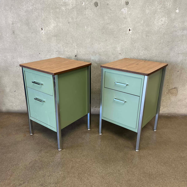 Vintage Mid Century Industrial Modern Sage Green Cabinets
