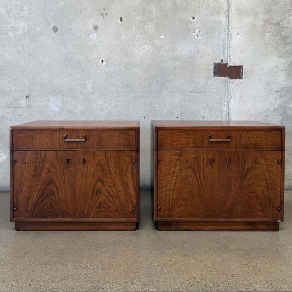 Founders - Maurice Villency Mid Century Modern Pair Walnut & Brass Nightstands