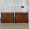 Founders - Maurice Villency Mid Century Modern Pair Walnut & Brass Nightstands