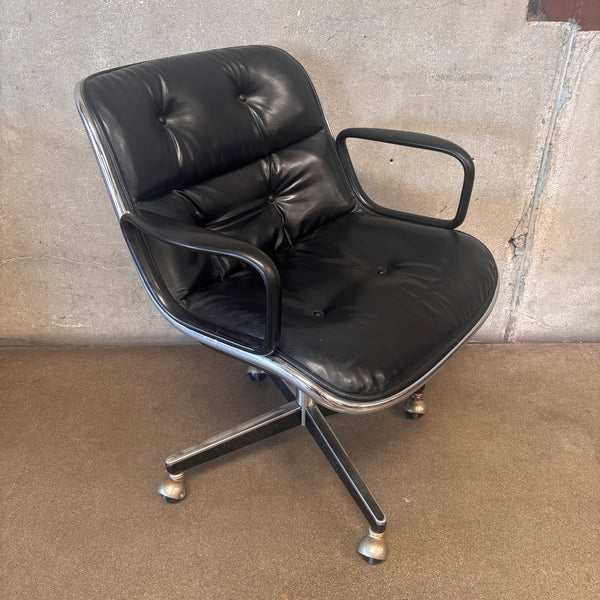 Vintage Mid Century Modern Office Chair By Knoll In Black Leather