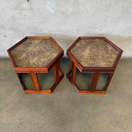 Mid Century Modern Pair of Hexagon Side Tables
