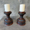 Pair of Antique Japanese Bronze & Enamel Lamp Bases / Candle Holders c. 1890–1920