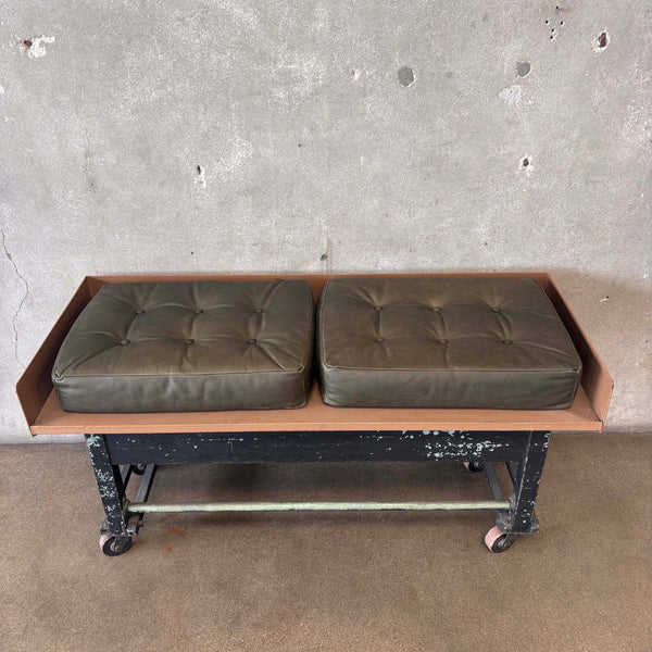 Industrial Bench on Wheels w/Leather Cushions Product Image