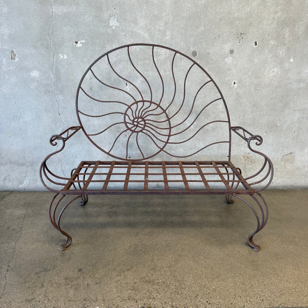 Vintage Coastal Nautilus Shell Wrought Iron Love Seat