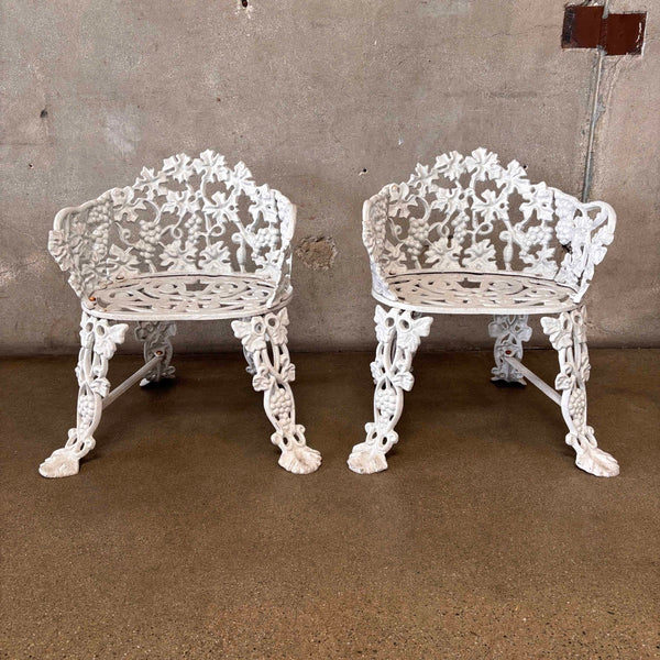 Pair of Vintage White Cast Aluminum Garden Chairs