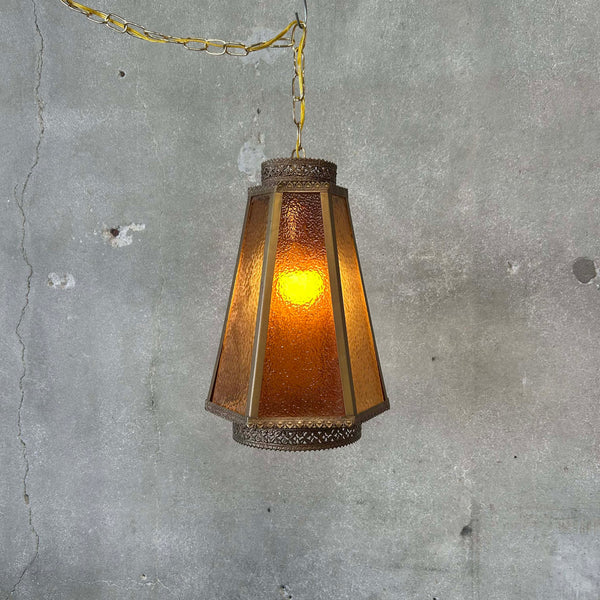 Mid Century Glass Panel Amber Swag Light (Works) Product Image