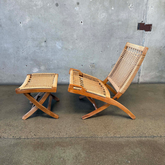 Mid Century Modern Hans Wegner Style Chair & Ottoman