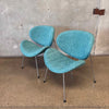 Pair of Slice Chrome Chairs w/ New Teal Designer Fabric