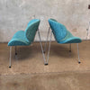 Pair of Slice Chrome Chairs w/ New Teal Designer Fabric
