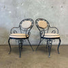 Pair of Vintage Salterini Iron Patio Arm Chairs w/ Junbrella Upholstery
