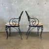 Pair of Vintage Salterini Iron Patio Arm Chairs w/ Junbrella Upholstery