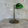 Vintage Green Glass Bankers Table Lamp w/ Brass Base