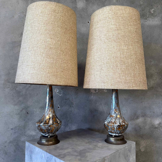 Pair of Mid Century Ceramic Studio Pottery Drip Glaze Lamps