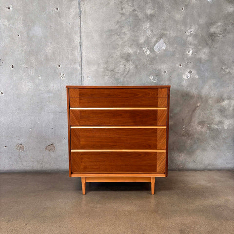 Mid Century Modern 4 Drawer Walnut/ Birch Dresser