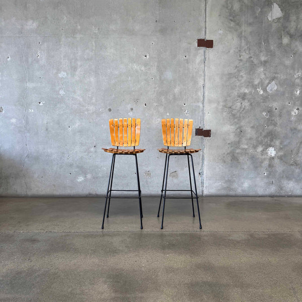 Pair of Iron & Wood Barstools by Arthur Umanoff