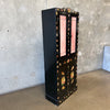 Black Cottage Folk Art Wood Cupboard w/ Victorian Imagery & Stained Glass