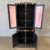 Black Cottage Folk Art Wood Cupboard w/ Victorian Imagery & Stained Glass