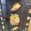 Black Cottage Folk Art Wood Cupboard w/ Victorian Imagery & Stained Glass