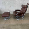 1971 Dark Chocolate Leather Ekornes "Stressless" Recliner & Ottoman