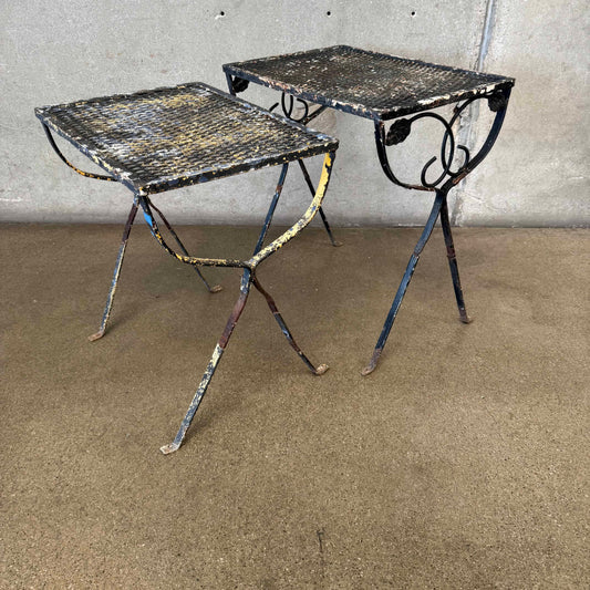 Pair of Vintage Mesh + Iron Stacking Patio Side Tables