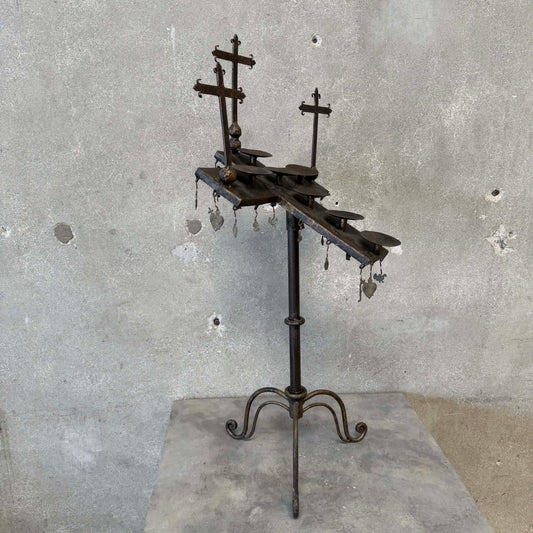 Vintage Gothic Wrought Iron 6 Light Devotional Candle Stand