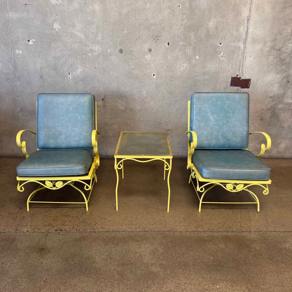 1962 Wrought Iron Spring Swivel Lounge Chairs & Table