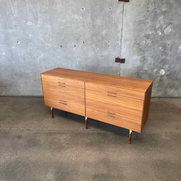 Walnut & Brass Double Dresser By Jens Risom & Chris Hardy For DWR