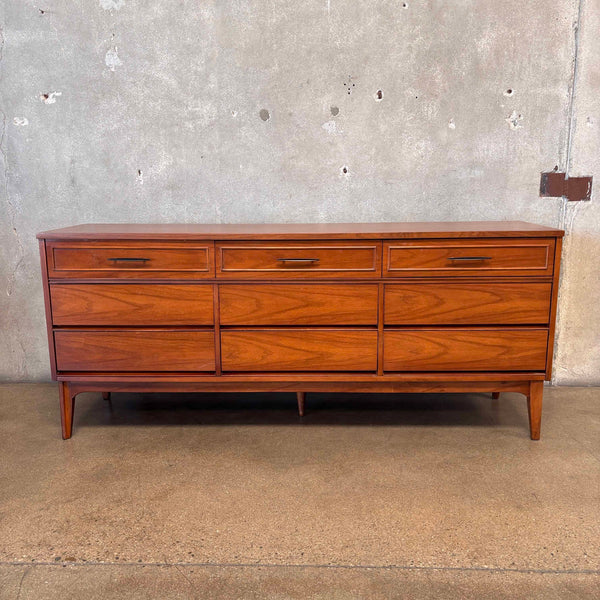 Vintage Mid Century Modern Walnut Nine Drawer Dresser By Dixie