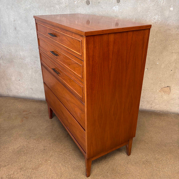 Vintage Mid Century Modern Walnut Highboy Four Drawer Dresser By Dixie
