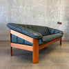 Vintage Mid Century Modern Teak & Green Leather Sofa By Hjellegjerde Mobler