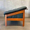 Vintage Mid Century Modern Teak & Green Leather Sofa By Hjellegjerde Mobler