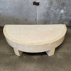 Vintage Post Modern Half Moon Beige Wood & Travertine Coffee Table