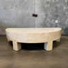 Vintage Post Modern Half Moon Beige Wood & Travertine Coffee Table