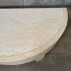 Vintage Post Modern Half Moon Beige Wood & Travertine Coffee Table
