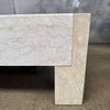 Vintage Post Modern Half Moon Beige Wood & Travertine Coffee Table